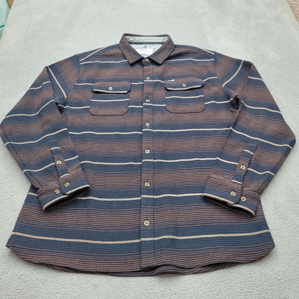 Jetty Mens Shirt 2XL Brown Blue Horizon Flannel Heavyweight Button Up Overshirt